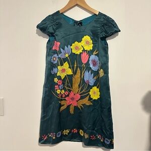 voom by joy han green silk floral short sleeve mini dress pin up 1960s style